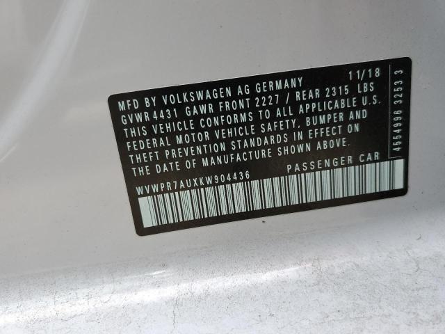 2019 VOLKSWAGEN E-GOLF SEL WVWPR7AUXKW904436