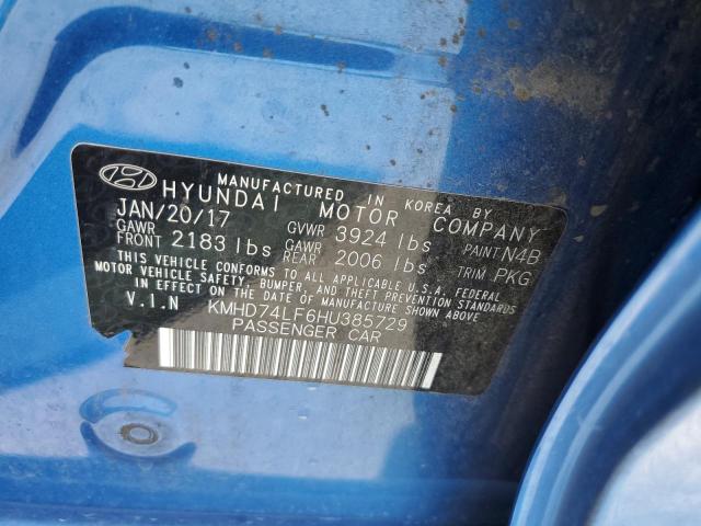 KMHD74LF6HU385729 Hyundai ELANTRA SE