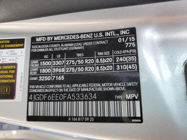 VIN 4JGDF6EE0FA533634 2015 Mercedes-Benz GL-Class, ... no.14