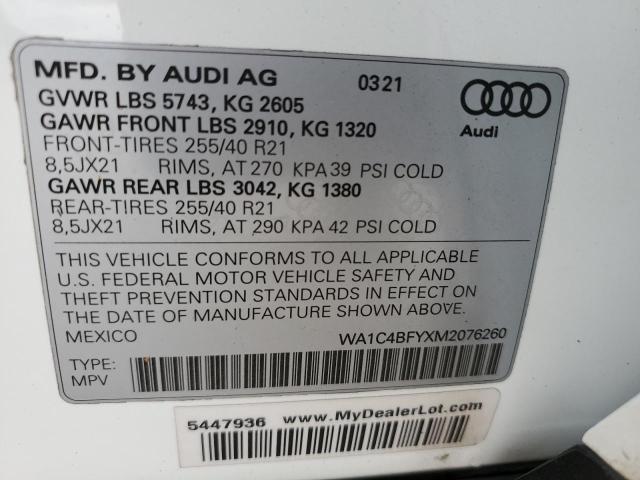 2021 AUDI SQ5 PRESTI WA1C4BFYXM2076260