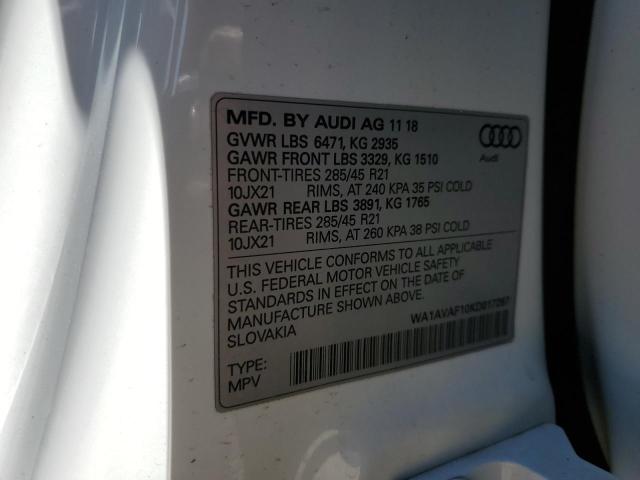 2019 AUDI Q8 PREMIUM - WA1AVAF10KD017267