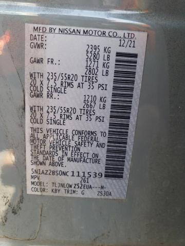 5N1AZ2BS0NC111539 Nissan MURANO SV