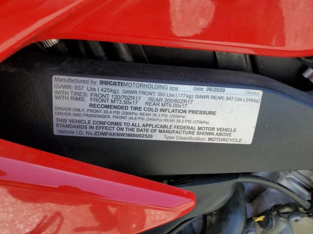 2021 DUCATI STREETFIGH ZDMFAKNW3MB002520