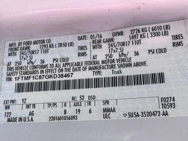 2016 FORD F150 - 1FTMF1C87GKD38467