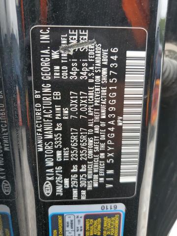 5XYPG4A39GG157346 KIA SORENTO LX