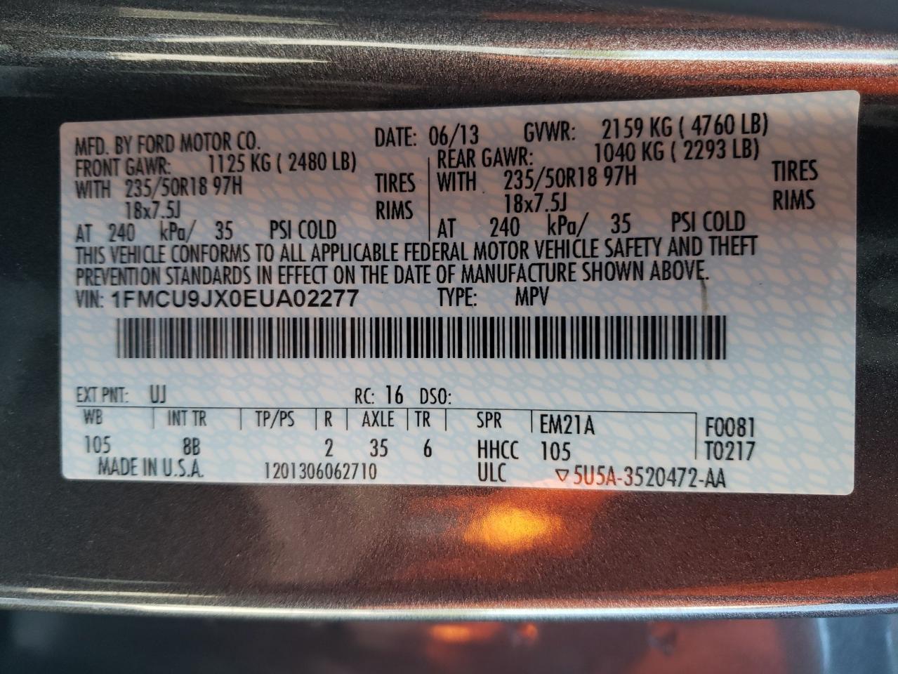 1FMCU9JX0EUA02277 2014 Ford Escape Titanium