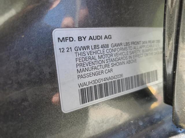 2022 AUDI S3 PREMIUM - WAUH3DGY4NA042036