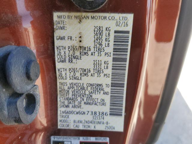 1N6AD0CW6GN738386 Nissan Frontier Sv