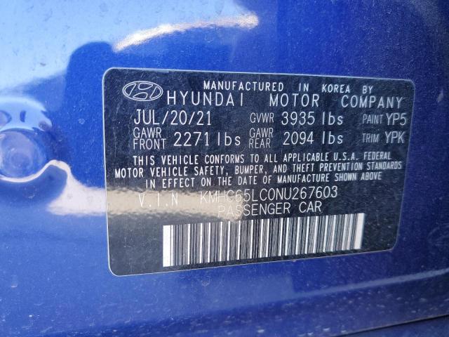 2022 HYUNDAI IONIQ BLUE - KMHC65LC0NU267603