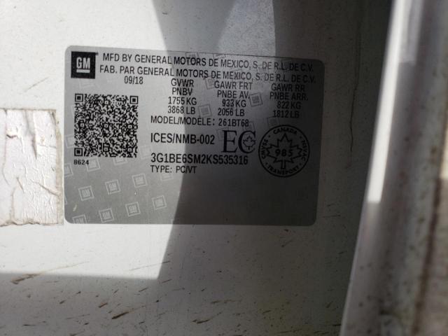 2019 CHEVROLET CRUZE LT - 3G1BE6SM2KS535316