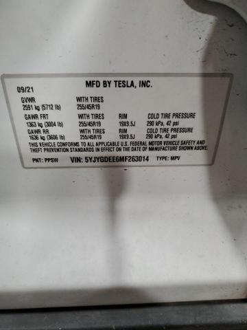 5YJYGDEE6MF263014 | 2021 TESLA MODEL Y