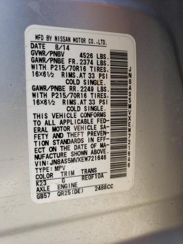 JN8AS5MVXEW721646 Nissan Rogue Select S
