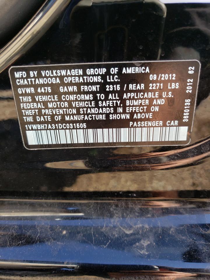 1VWBH7A31DC031505 2013 Volkswagen Passat Se