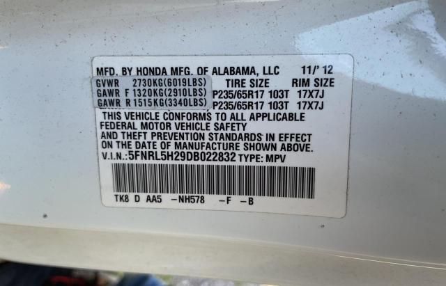 VIN 5FNRL5H29DB022832 2013 HONDA ODYSSEY no.10