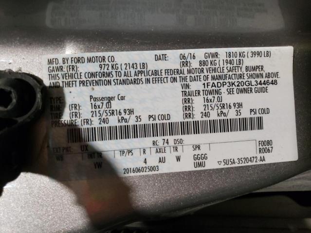 2016 FORD FOCUS SE - 1FADP3K20GL344648