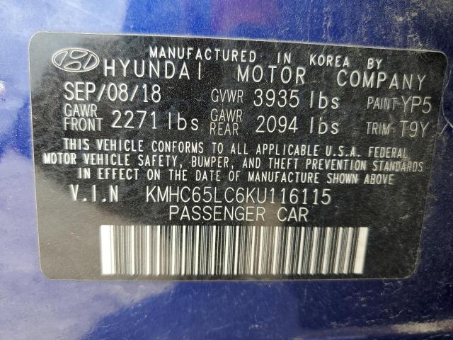 2019 HYUNDAI IONIQ BLUE - KMHC65LC6KU116115