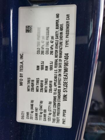 5YJ3E1EA7MF987404 Tesla MODEL 3