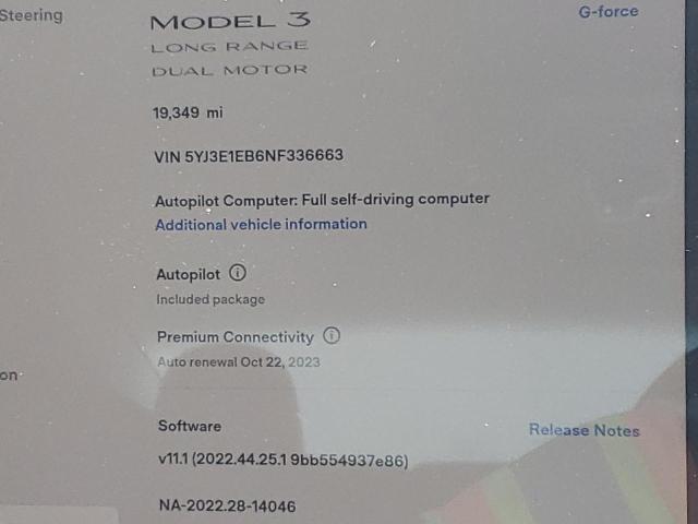 5YJ3E1EB6NF336663 Tesla MODEL 3