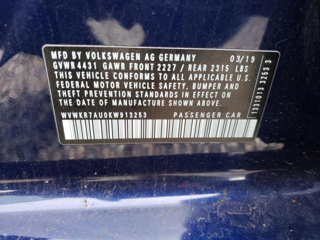 2019 VOLKSWAGEN E-GOLF SE - WVWKR7AU0KW913253