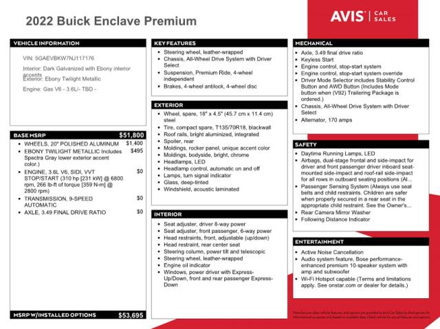 2022 BUICK ENCLAVE PR - 5GAEVBKW7NJ117176