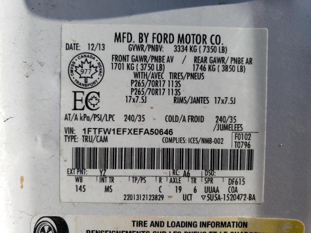 1FTFW1EFXEFA50646 Ford F150 Supercrew