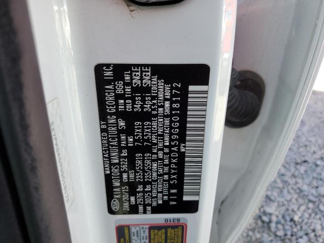 5XYPKDA59GG018172 KIA SORENTO SX