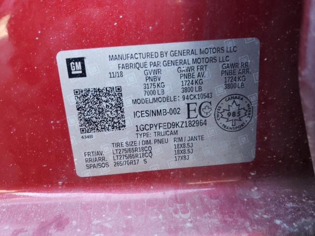 2019 CHEVROLET SILVERADO - 1GCPYFED9KZ182964