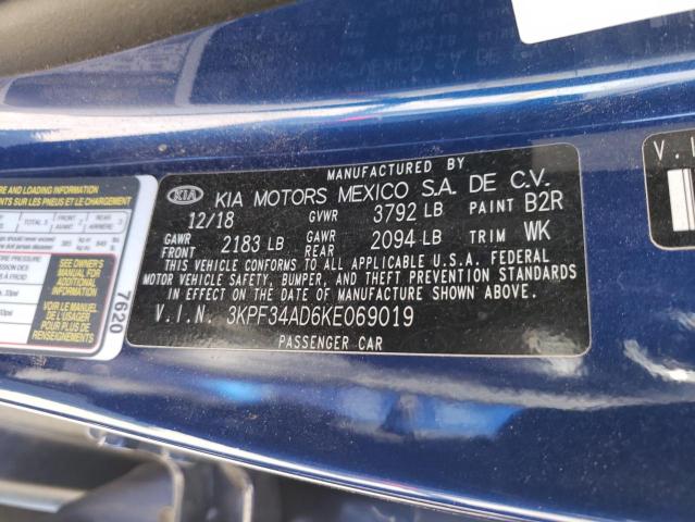 3KPF34AD6KE069019 KIA Forte Gt Line