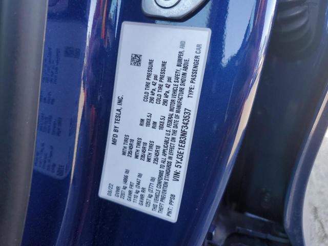 5YJ3E1EB3NF343537 Tesla MODEL 3
