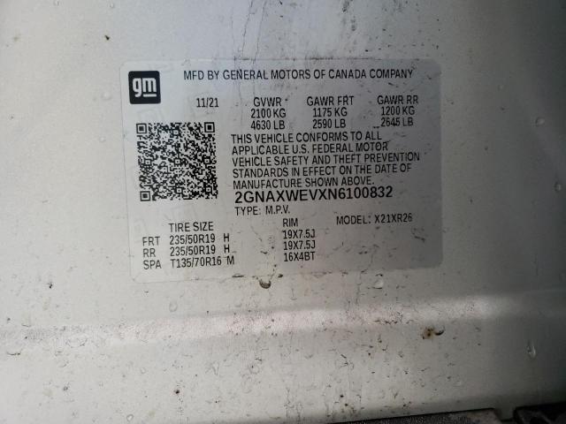 2022 CHEVROLET EQUINOX RS 2GNAXWEVXN6100832