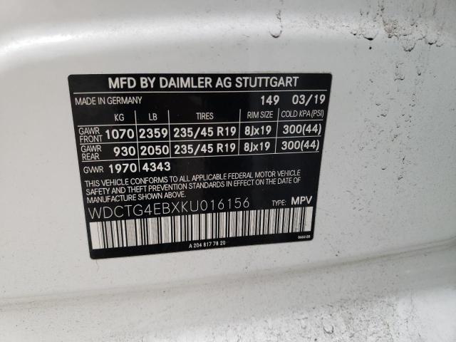 2019 MERCEDES-BENZ GLA 250 - WDCTG4EBXKU016156