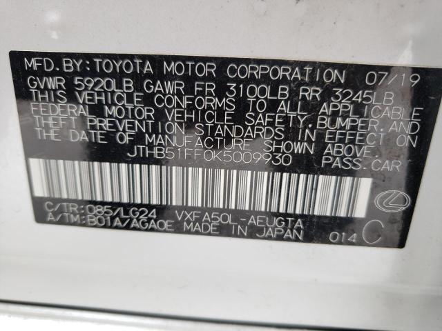 2019 LEXUS LS 500 BAS - JTHB51FF0K5009931