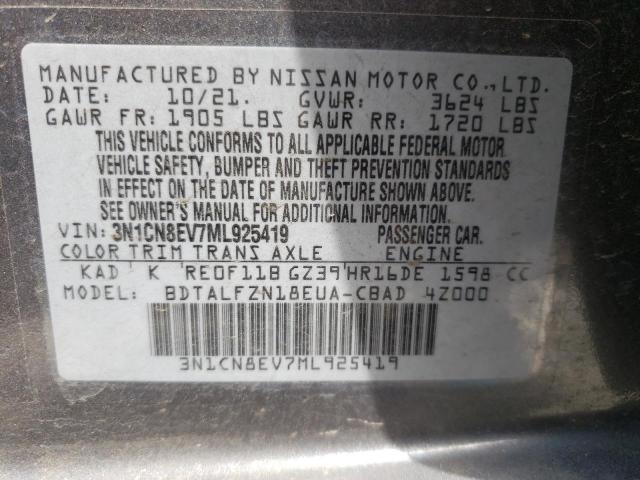 3N1CN8EV7ML925419 Nissan VERSA SV