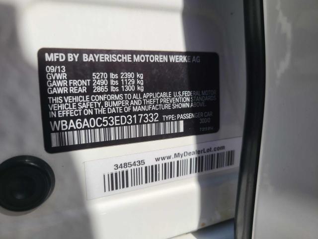 VIN: WBA6A0C53ED317332 Auction: COPART Lot: 49911143 Location: AZ - PHOENIX WBA6A0C53ED317332 BMW 6 SERIES 2014 WHITE Photo 10