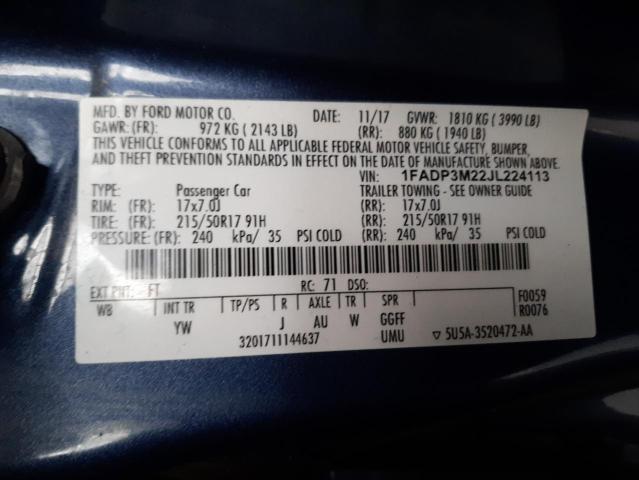 1FADP3M22JL224113 Ford FOCUS SEL