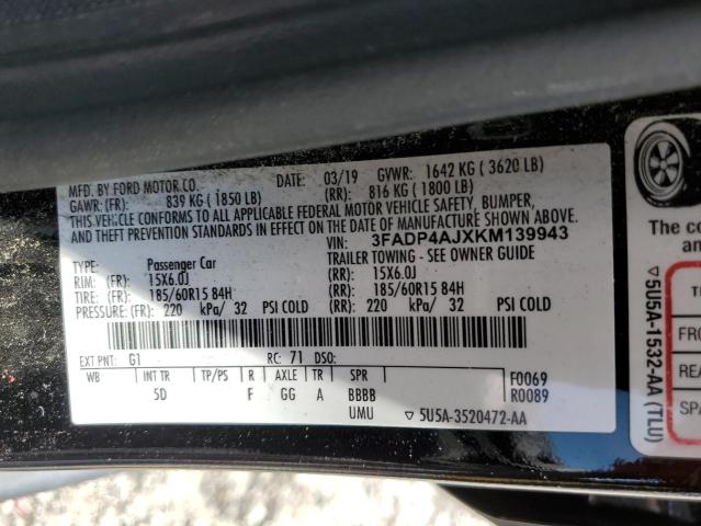 3FADP4AJXKM139943 Ford FIESTA S