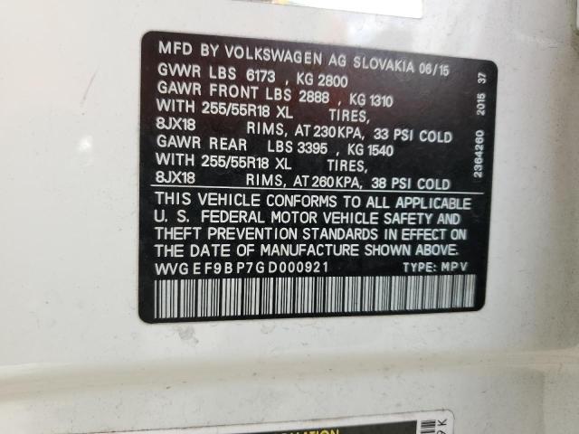 2016 VOLKSWAGEN TOUAREG SP - WVGEF9BP7GD000921