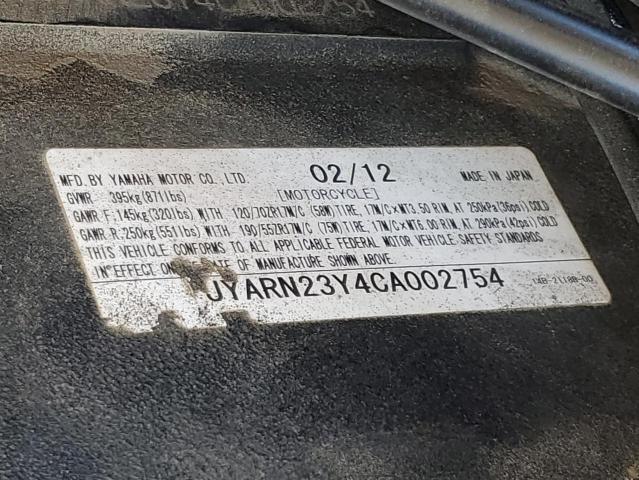 2012 YAMAHA YZFR1 C JYARN23Y4CA002754