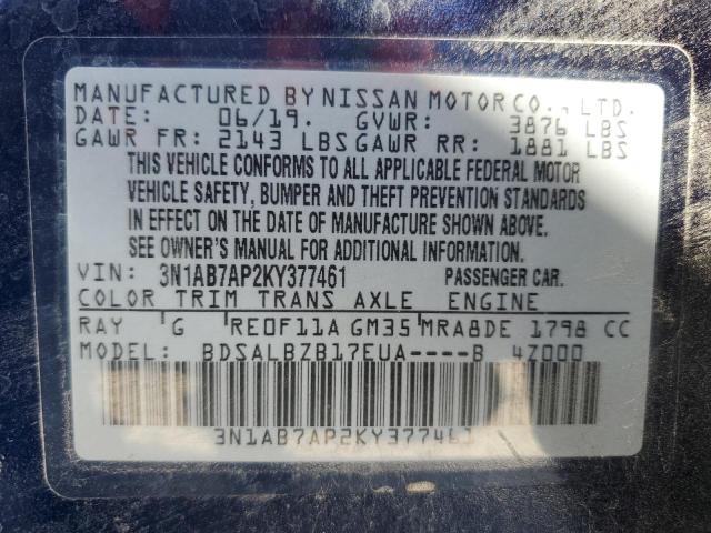 3N1AB7AP2KY377461 Nissan SENTRA S