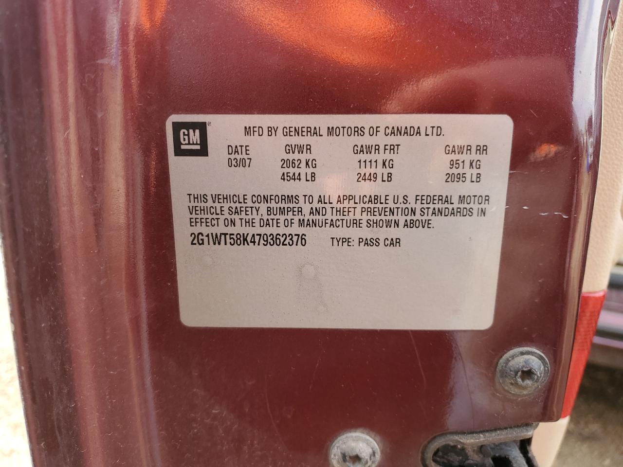 2G1WT58K479362376 2007 Chevrolet Impala Lt