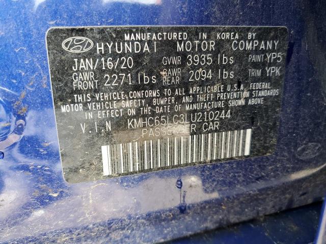 2020 HYUNDAI IONIQ BLUE - KMHC65LC3LU210244