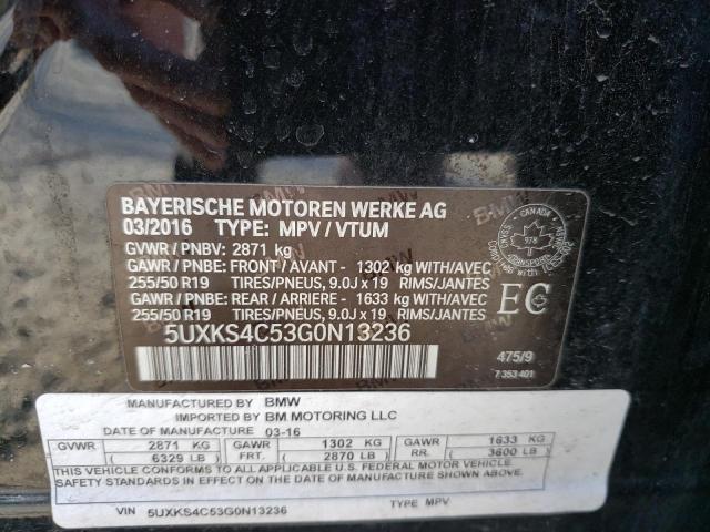 VIN: 5UXKS4C53G0N13236 Auction: COPART Lot: 48120603 Location: OH - CLEVELAND EAST 5UXKS4C53G0N13236 BMW X5 2016 BLACK Photo 12