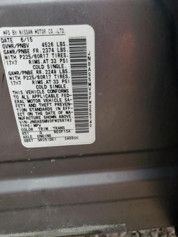JN8AS5MV0FW258742 Nissan Rogue Select S