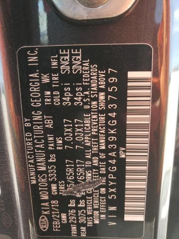 5XYPG4A39KG437597 KIA SORENTO L