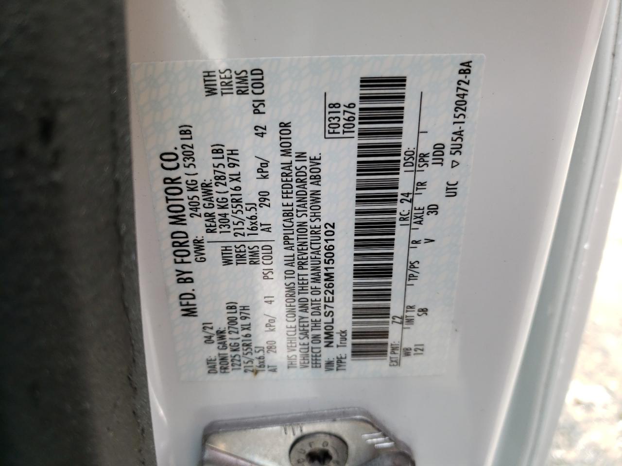 NM0LS7E26M1506102 FORD TRANSIT 2021
