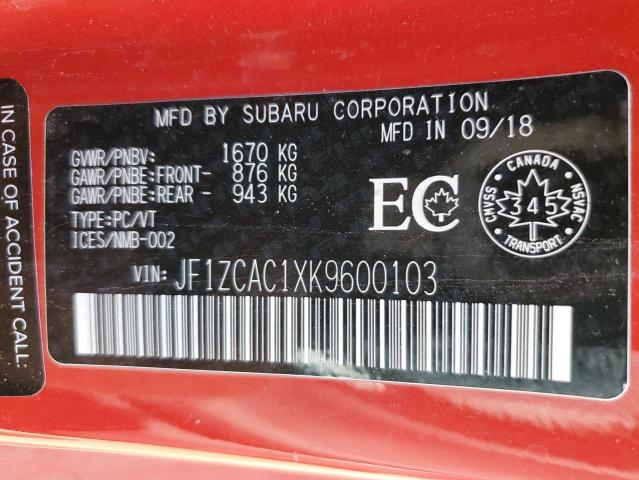 2019 SUBARU BRZ LIMITE JF1ZCAC1XK9600103