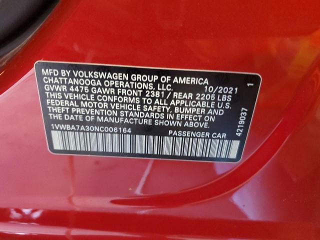 2022 VOLKSWAGEN PASSAT LIM - 1VWBA7A30NC006164