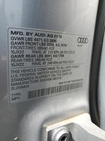 2019 AUDI Q8 PREMIUM WA1EVAF10KD026245