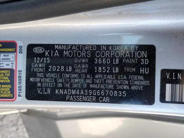 KNADM4A39G6670835 KIA RIO LX