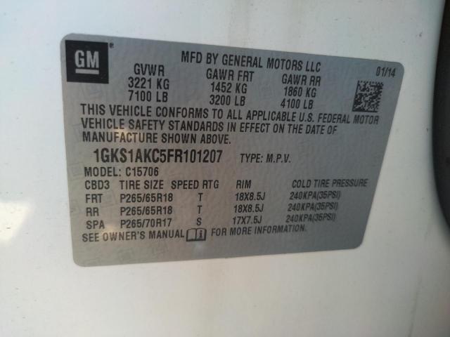 1GKS1AKC5FR101207 GMC YUKON SLE